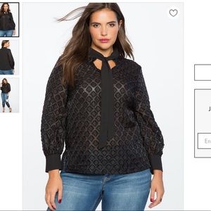 Eloquii Black Puff Sleeve Bow Blouse